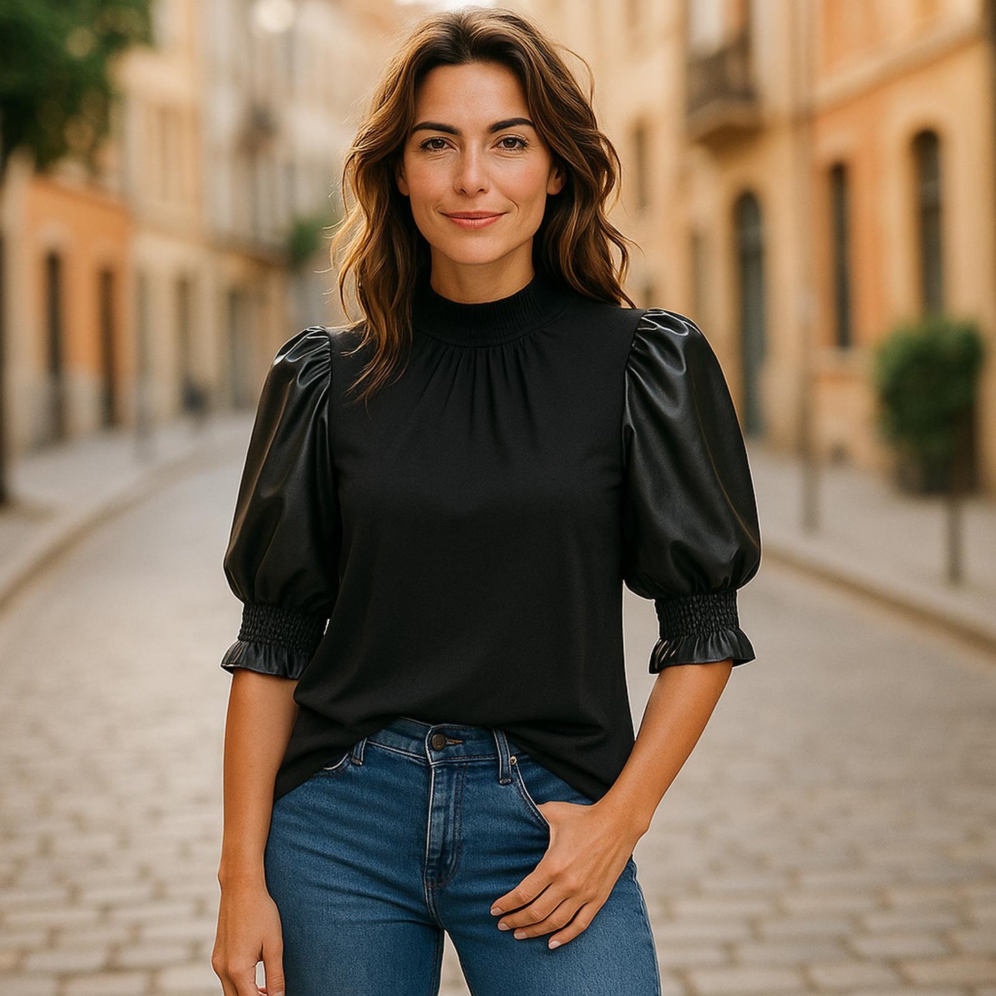Ellen Tracy Puff Sleeve Top - Black