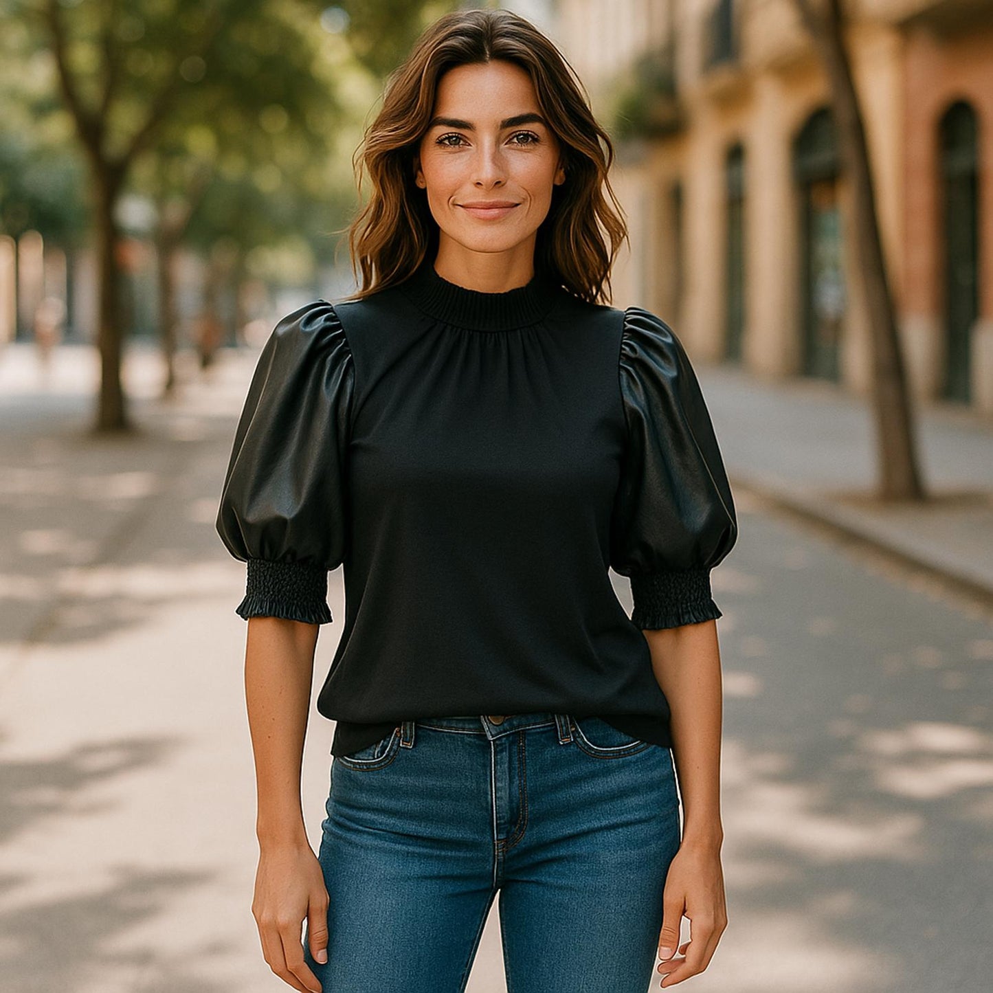 Ellen Tracy Puff Sleeve Top - Black