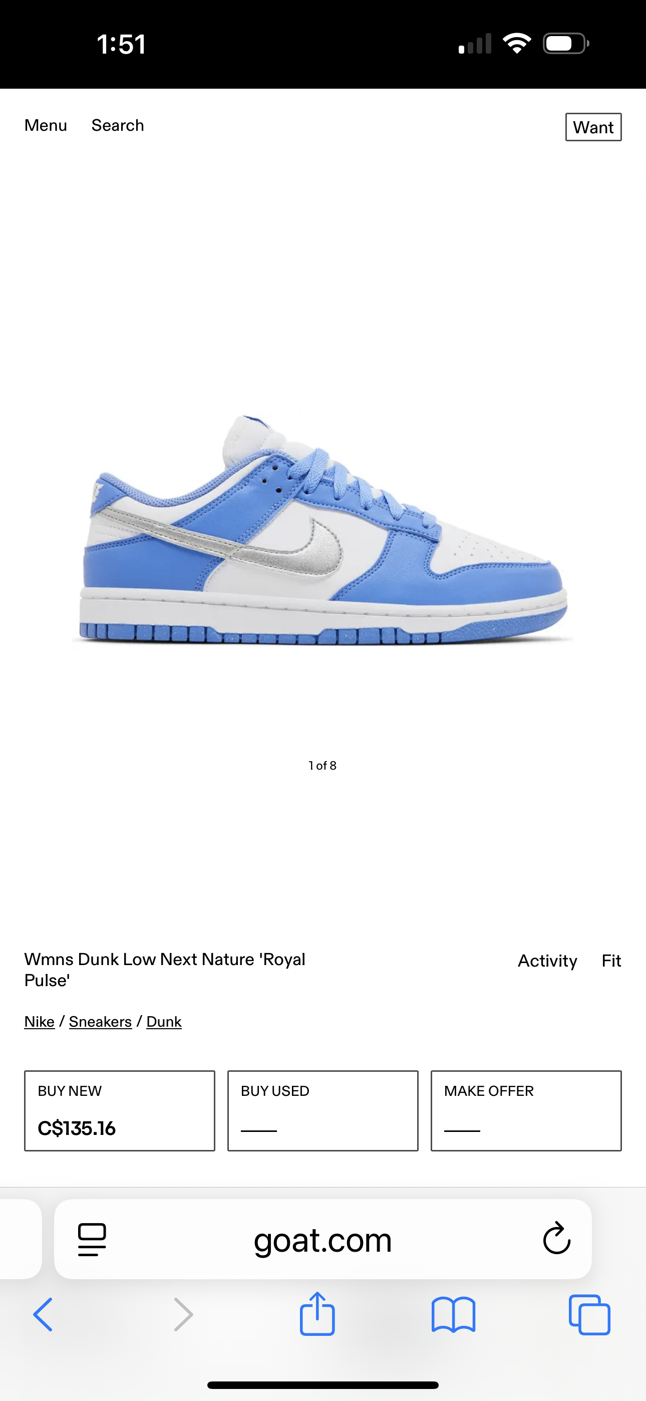 Brand New Women's Nike Dunk Low Next Nature 'Royal Pulse' Size 8