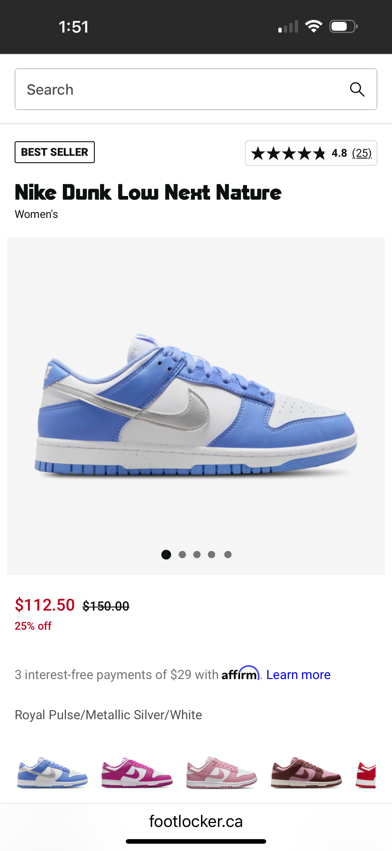 Brand New Women's Nike Dunk Low Next Nature 'Royal Pulse' Size 8